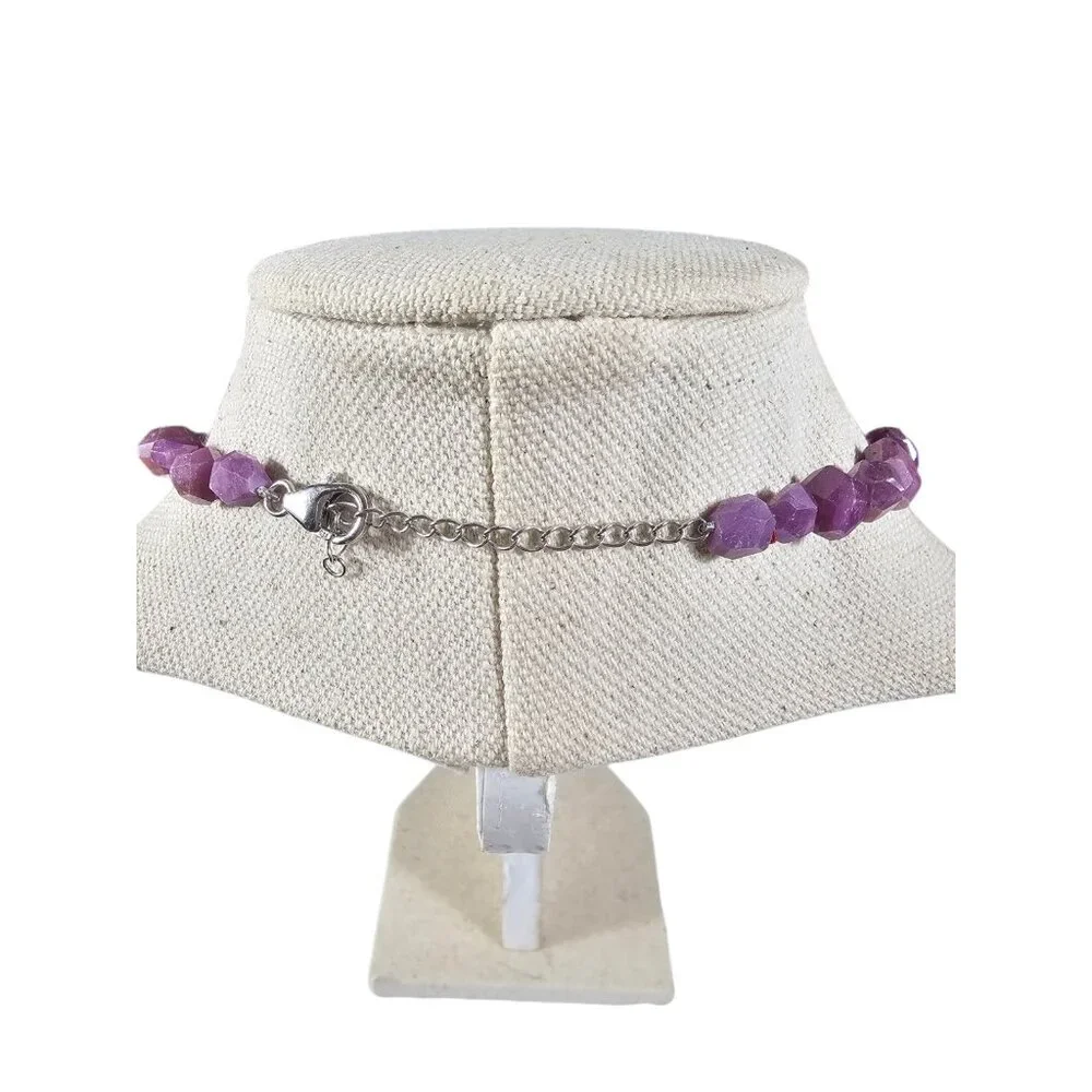 Purple Amethyst Faceted Nugget Bead Necklace Natural Gemstone Boho Statement. - Picture 2 of 7
